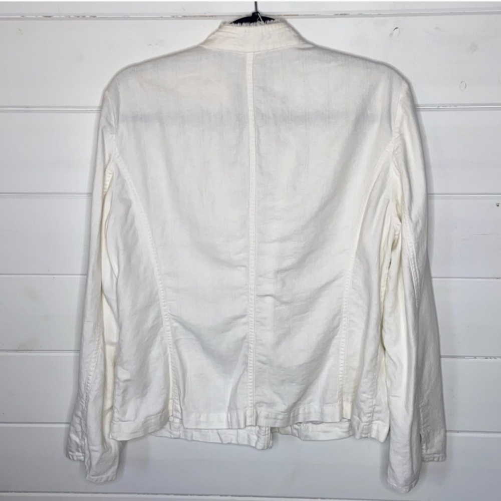 J. Jill  Linen Blend Fringe Trim Blazer Jacket In White Size 12 - Picture 4 of 11